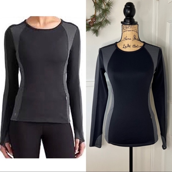 Athleta Spotlight Black and Gray Pin Stripe Pullover Long Sleeve Active … - Picture 2 of 14